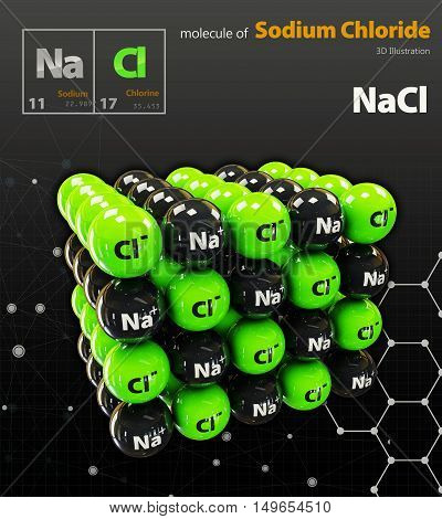 Illustration Of Sodium Chloride Molecule Isolated Black Background