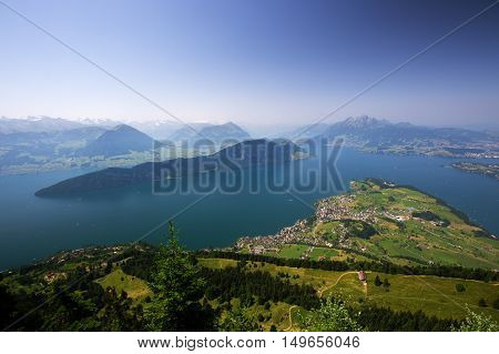 Beautiful View To Lucerne Lake (vierwaldstattersee ) And Mountain Pilatus From Rigi, Swiss Alps, Cen