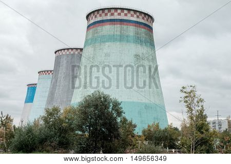 Thermal Power Stations And Power Lines On A Cloudy Day.