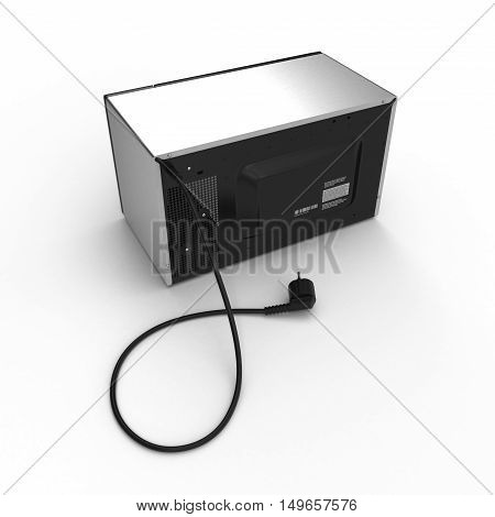 Microwave oven isolated on white background. Back view. 3D illustration