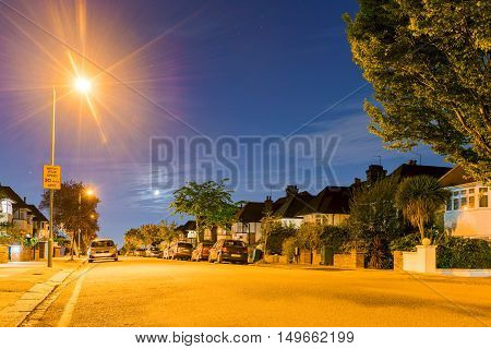 Night view of a residential area in London