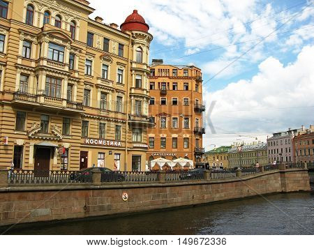 Saint Petersburg, Russia - August 05, 2012: Griboyedov canal embankment in St. Petersburg, Russia.