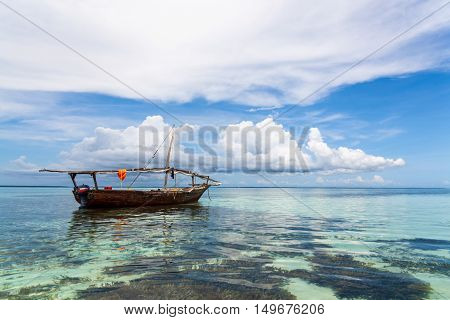 Fisherman boat. Tropical seascape, Zanzibar Island, Tanzania