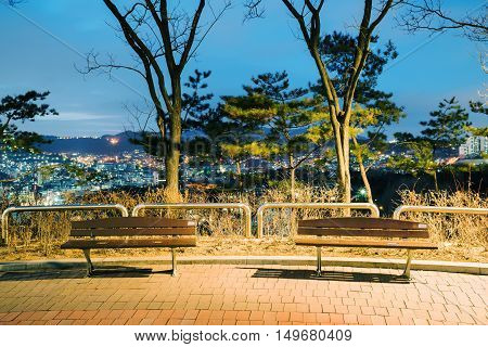 Benches in Naksan park at night time