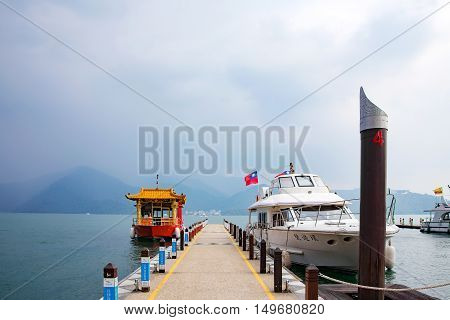 NANTOU TAIWAN - SEPTEMBER 04: This is a view of the famous Sun Moon Lake in Nantou county. Sun Moon Lake national scenic area is popular with tourists who visit Taiwan on September 04 2014 in Nantou