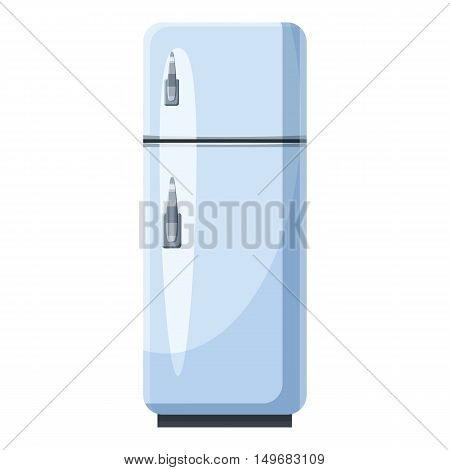 White refrigerator with separate freezer icon in cartoon style isolated on white background. Food storage symbol vector illustration