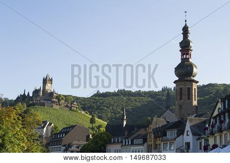 Cochem Germany - Aug 20 2016: Cityscape of Cochem with view of the Castle