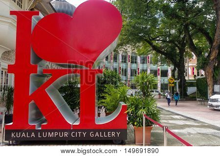 KUALA LUMPUR MALAYSIA -NOV. 16. 2016: The Icon in front of The giant I LOVE KL is a must photo-stop in the city.