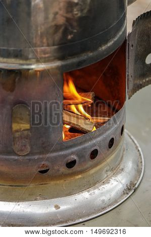 Ancient Russian samovar. A device for making tea. close up