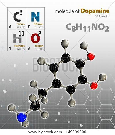 Illustration Of Dopamine Molecule Isolated Grey Background