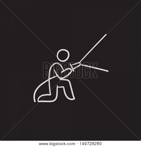 Fireman spraying water vector sketch icon isolated on background. Hand drawn Fireman spraying water icon. Fireman spraying water sketch icon for infographic, website or app.