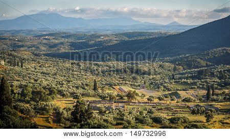 View of the ruins of the ancient Greek city of Messini