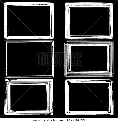 Set of black ink grunge frames on white background vector illustration. Border frame for desing