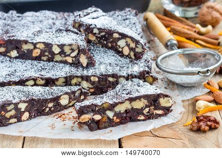 Panforte traditional italian christmas dessert with nuts and candied fruits horizontal