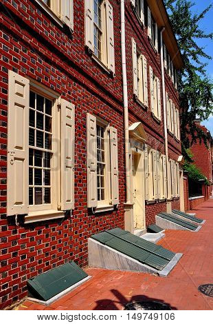 Philadelphia Pennsylvania - June 25 2013: 18th century Todd House home of Dolly Todd Madison built of Flemish Bond brick