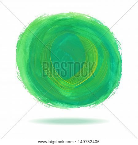 Green watercolor circle spot with shadow on white bacground vector illustration