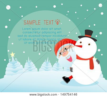 santa and snowman,Merry Christmas, Happy new year, Merry Christmas design with wide copy space, Santa Claus,card, background card greeting, Vector Illustration
