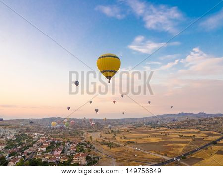 GOREME TURKEY- SEPTEMBER 16 2016: Balloon tour in morning sunrise.