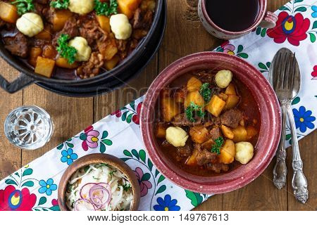 Hungarian Goulash Soup Bograch Close-up On The Table. Horizontal