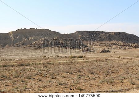 Desert Landscape. Among the rocky hill of dunes