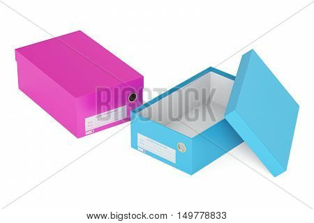 colored shoeboxes 3D rendering isolated on white background