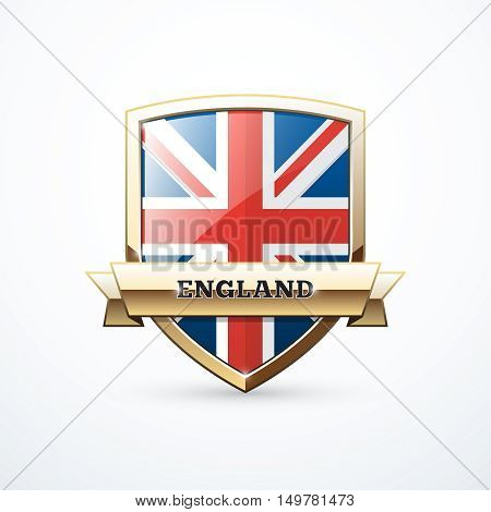 Gold England shield with ribbon. Vector illustration