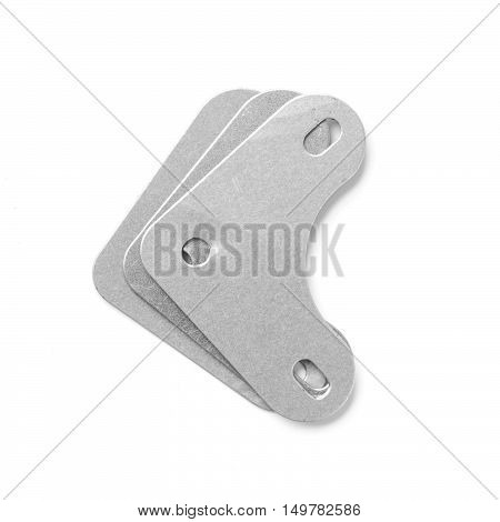 Mounting angle metal brackets isolated on white background