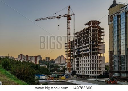 BELGOROD RUSSIA - SEPTEMBER 10 2016: Housing construction in the Belgorod city. The construction of the residential complex 