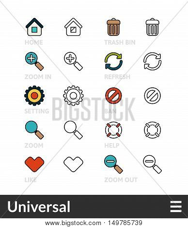 Black and color outline icons, slim line pictograms vector set 2- universal symbol collection