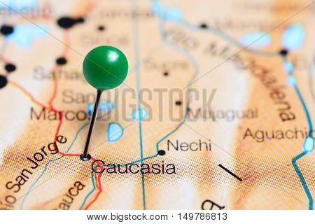 Caucasia pinned on a map of Colombia
