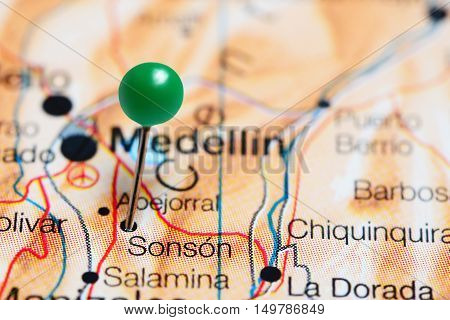 Sonson pinned on a map of Colombia