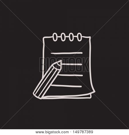 Writing pad and pen vector sketch icon isolated on background. Hand drawn Writing pad and pen icon. Writing pad and pen sketch icon for infographic, website or app.