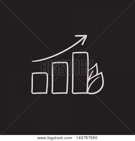 Bar graph with leaf vector sketch icon isolated on background. Hand drawn Bar graph with leaf icon. Bar graph with leaf sketch icon for infographic, website or app.