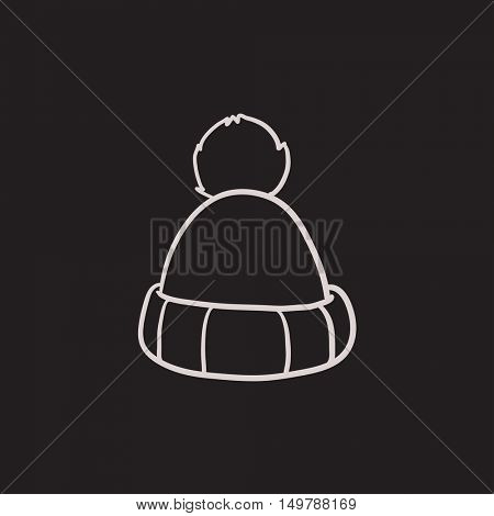 Knitted hat vector sketch icon isolated on background. Hand drawn Knitted hat icon. Knitted hat sketch icon for infographic, website or app.