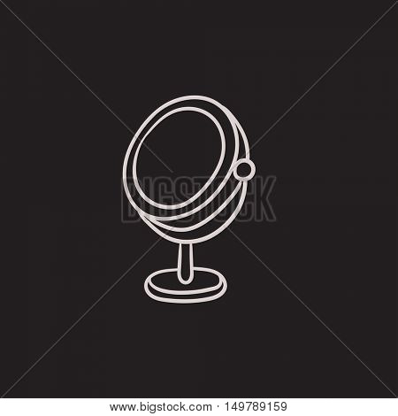 Round makeup mirror vector sketch icon isolated on background. Hand drawn Round makeup mirror icon. Round makeup mirror sketch icon for infographic, website or app.