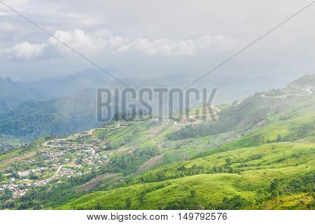 Landscape of the road cuts through the Phu Tubberk mountains in Thailand