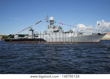 SAINT PETERSBURG, RUSSIA - JULY 25, 2015: Small anti-submarine ship 