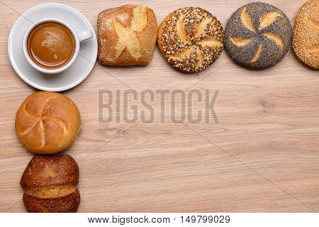 German Baps With Coffee On Wooden