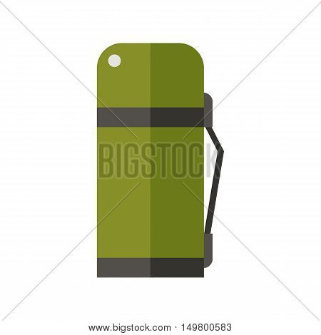 Green thermos vector icon isolated on white background.