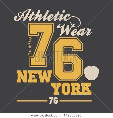 New York City Typography Graphics. Vector illustration. Print for sportswear apparel. New York City logo with apple for t-shirt print. Vector illustration