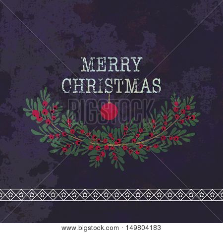 Merry christmas and happy new year greeting card wreath grunge background