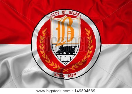 Waving Flag of Beebe Arkansas USA, with beautiful satin background. 3D illustration