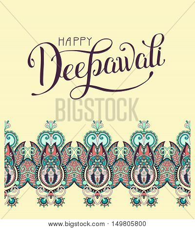 Happy Deepawali greeting card with hand written inscription to indian light community diwali festival, vector illustration