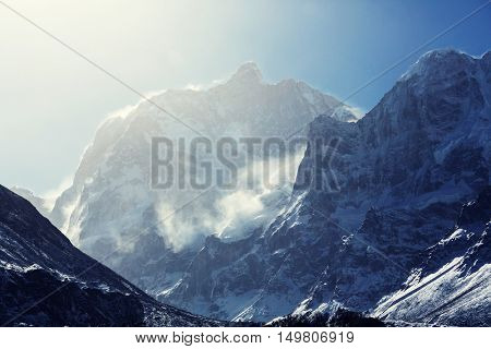 Scenic view of the famous rocky Jannu peak in Kanchenjunga Region, Himalayas, Nepal.