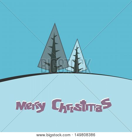 Abstract Christmas card background in ice blue with tree shapes illustration