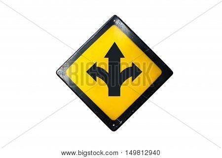 T-junction sign is isolated on white background