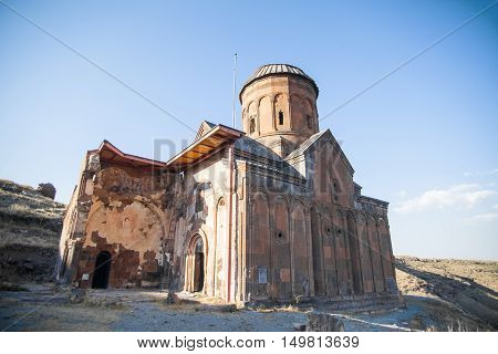 Color image of a church in Ani Turkey. Ani used to be the capital of the Bagratid Armenian kingdom between 961 and 1045.