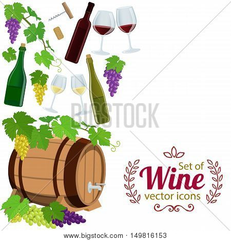 Side vertical border with wine icons. Template for packaging cards posters menu. Vector stock illustration.
