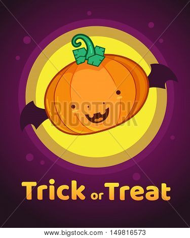 Pumpkin With Bat Wing, Halloween Character, Vector Illustration Background