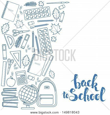 Side vertical border with education icons. Template for packaging cards posters menu. Vector stock illustration.